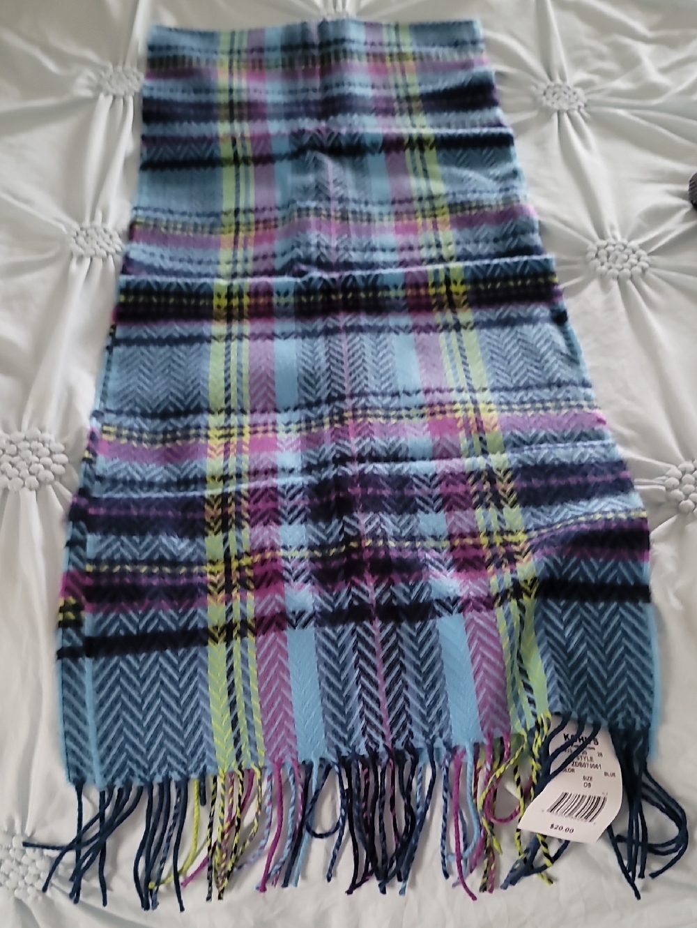Kohl's Plaid Fringe Scarf in Light Blue, Purple, Navy, Lime